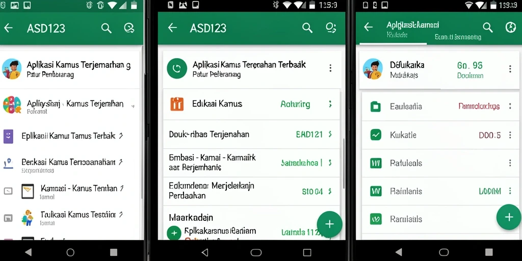 Tampilan utama ASD123 dengan fitur Kamus Terjemahan yang intuitif.