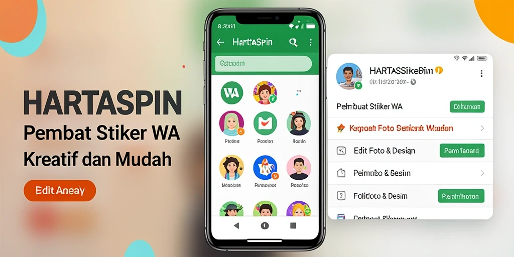 Screenshot HARTASPIN menampilkan antarmuka pembuatan stiker yang user-friendly.