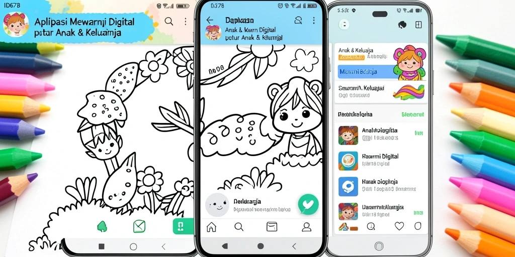 Tampilan antarmuka aplikasi Mewarnai Digital yang menarik dan interaktif.