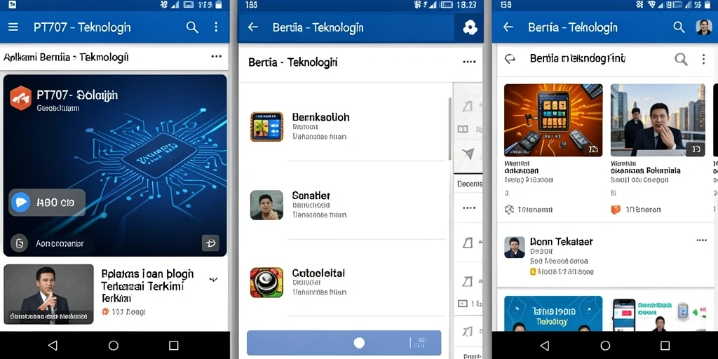 Tampilan utama aplikasi PT707 dengan konten berita terkini teknologi.