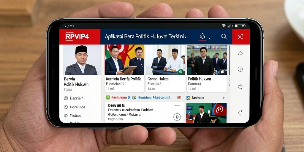Screenshot aplikasi RPVIP4 dengan tampilan antarmuka berita politik.